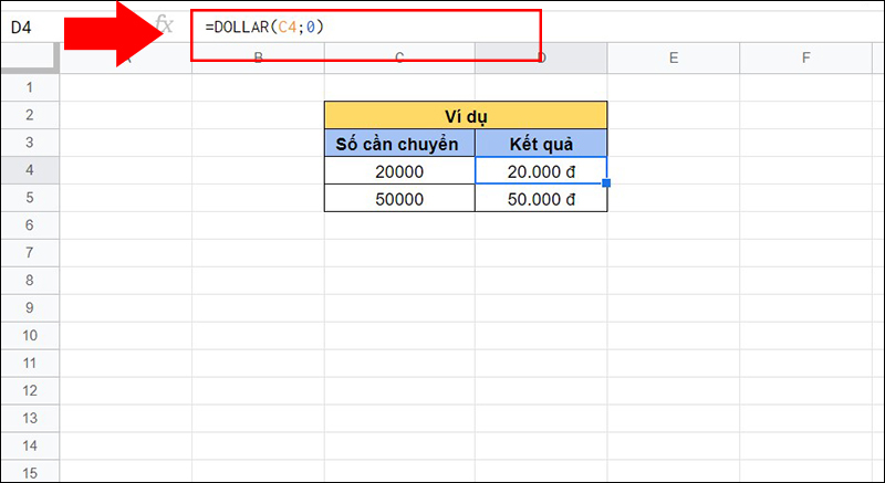 V&iacute; dụ h&agrave;m DOLLAR